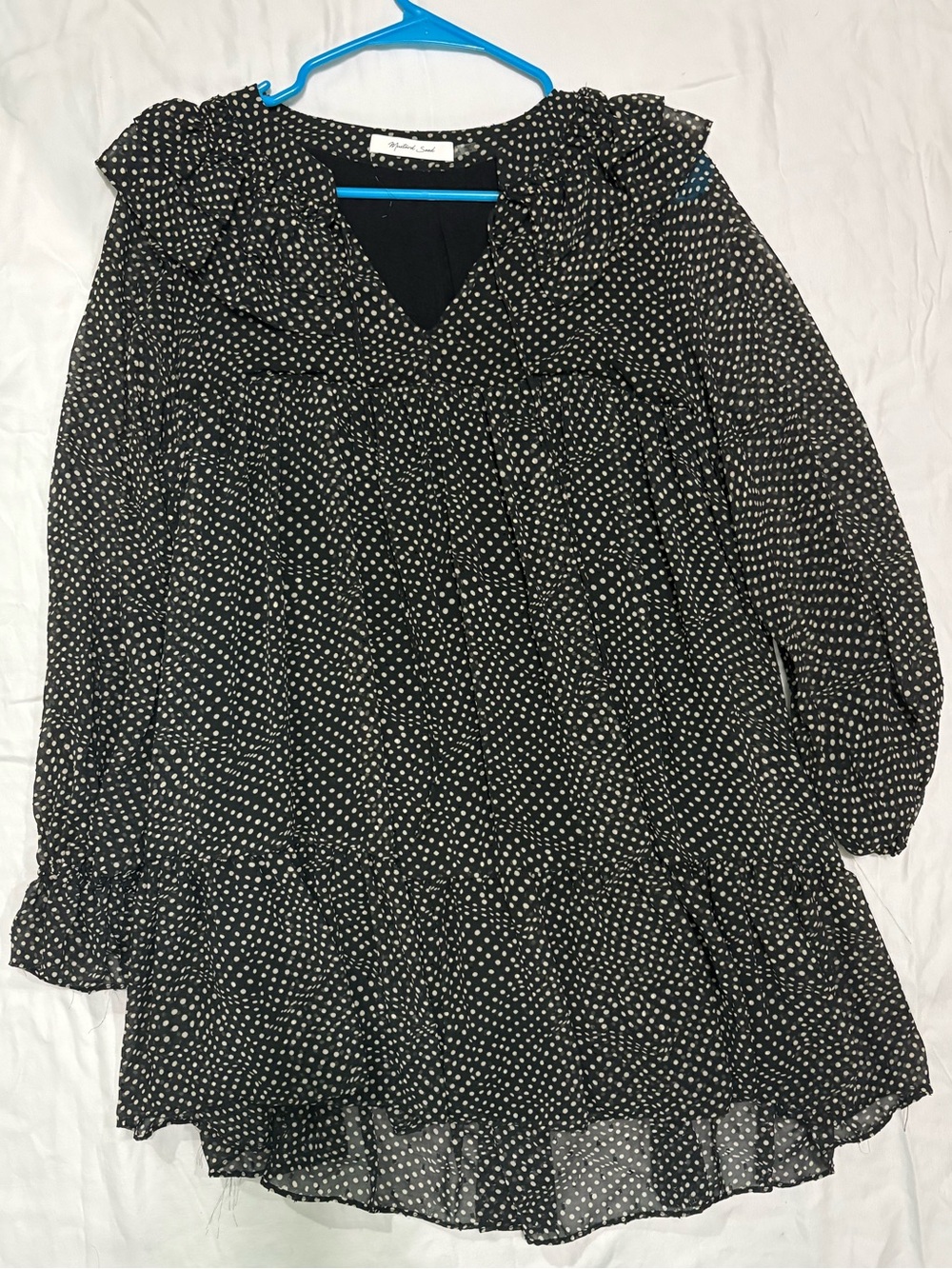 Mustard Seed Black White Polka Dot Ruffle Blouse Size L